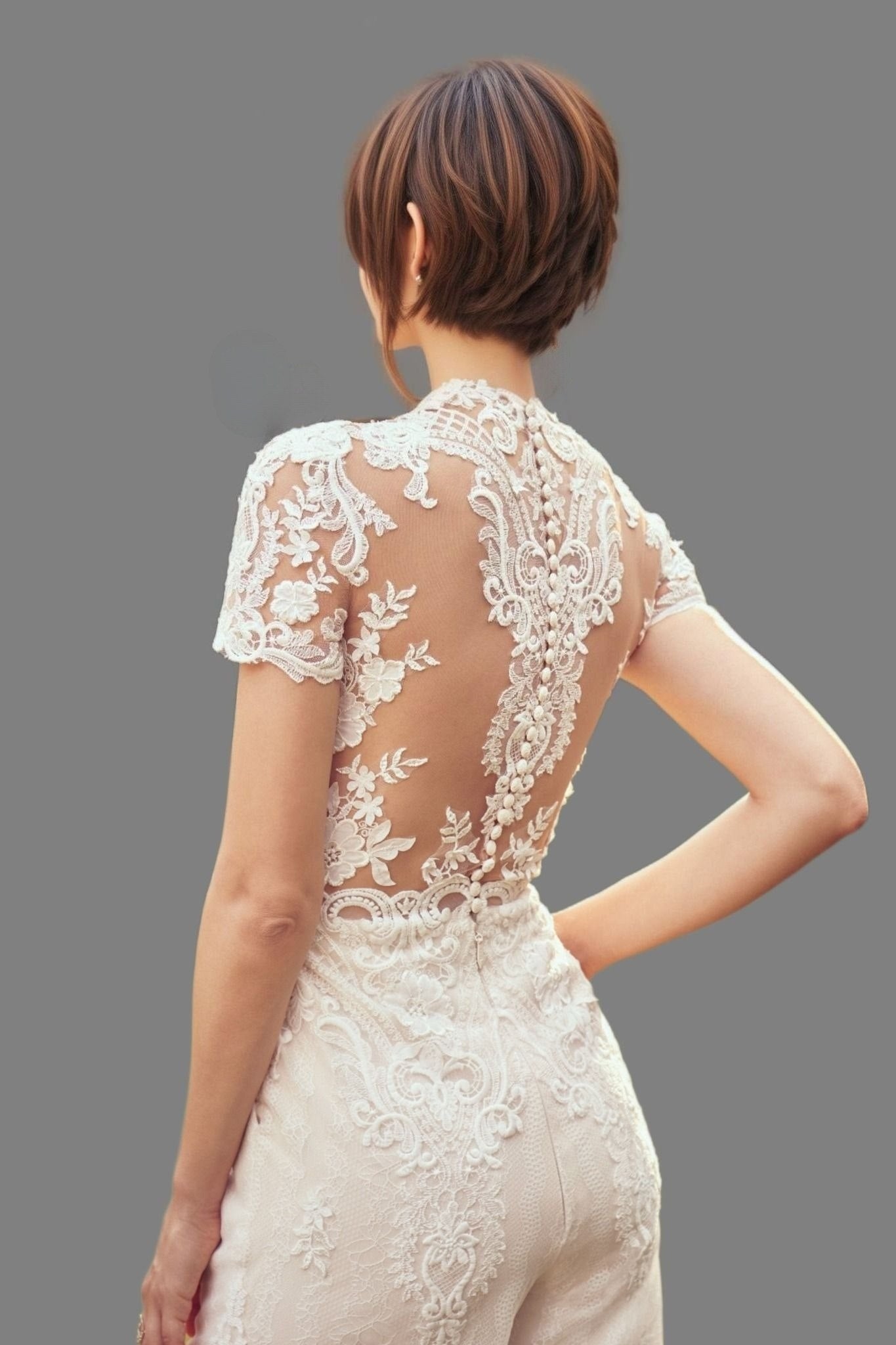 Close-up of back lace details on MAGDALENA Wedding Jumpsuit