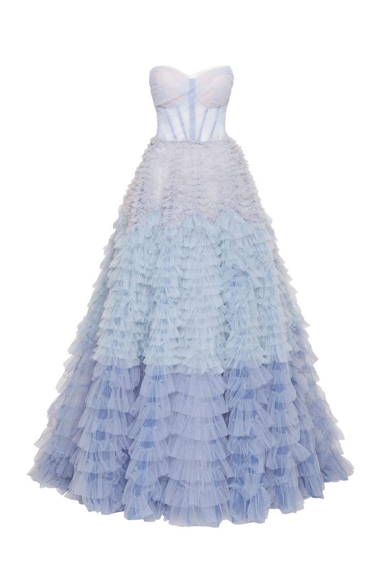 Elegant blue ombre ruffled gown
