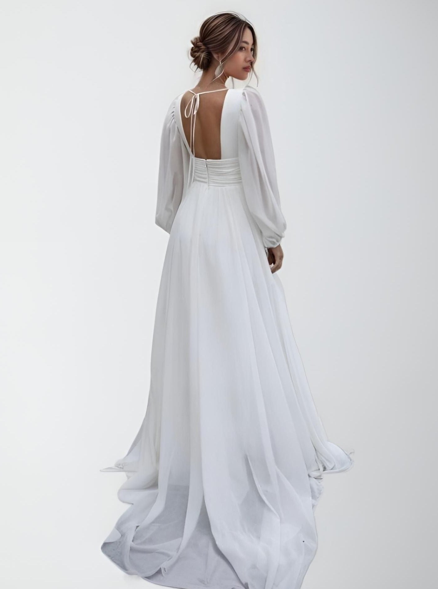 Back view of Simple Bridal Gown Open Back with Tie-up Closure