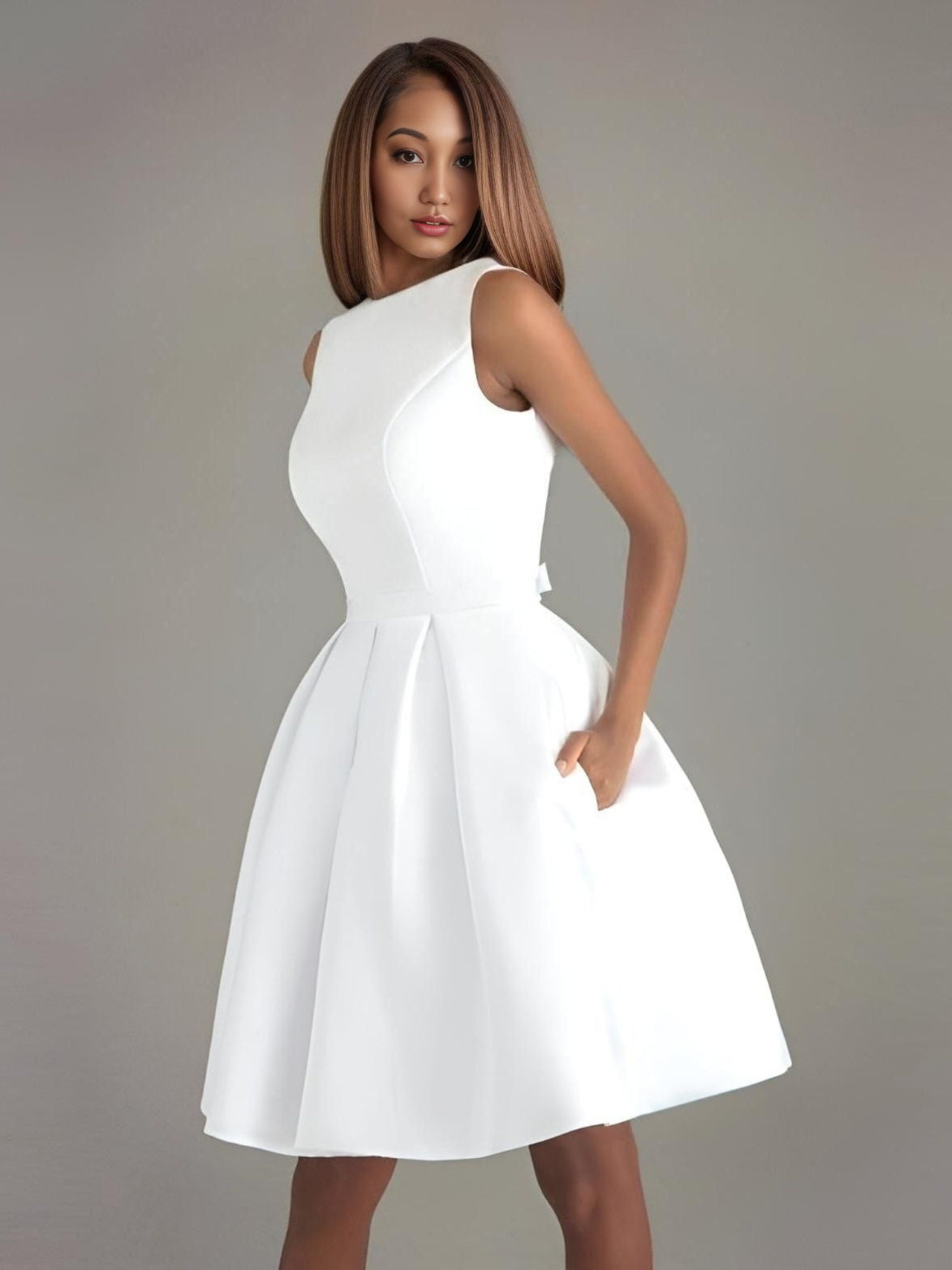 Side view of MICAH short wedding dress with custom details