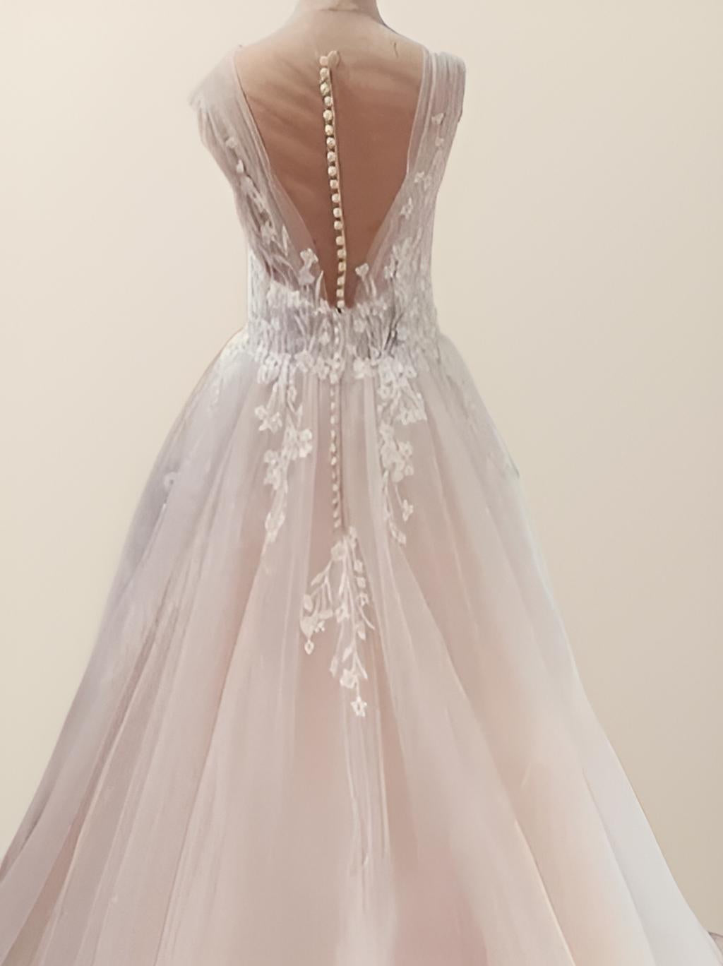 Back view of MIRIAM Boho Wedding Dress showcasing illusion backless design and lace
