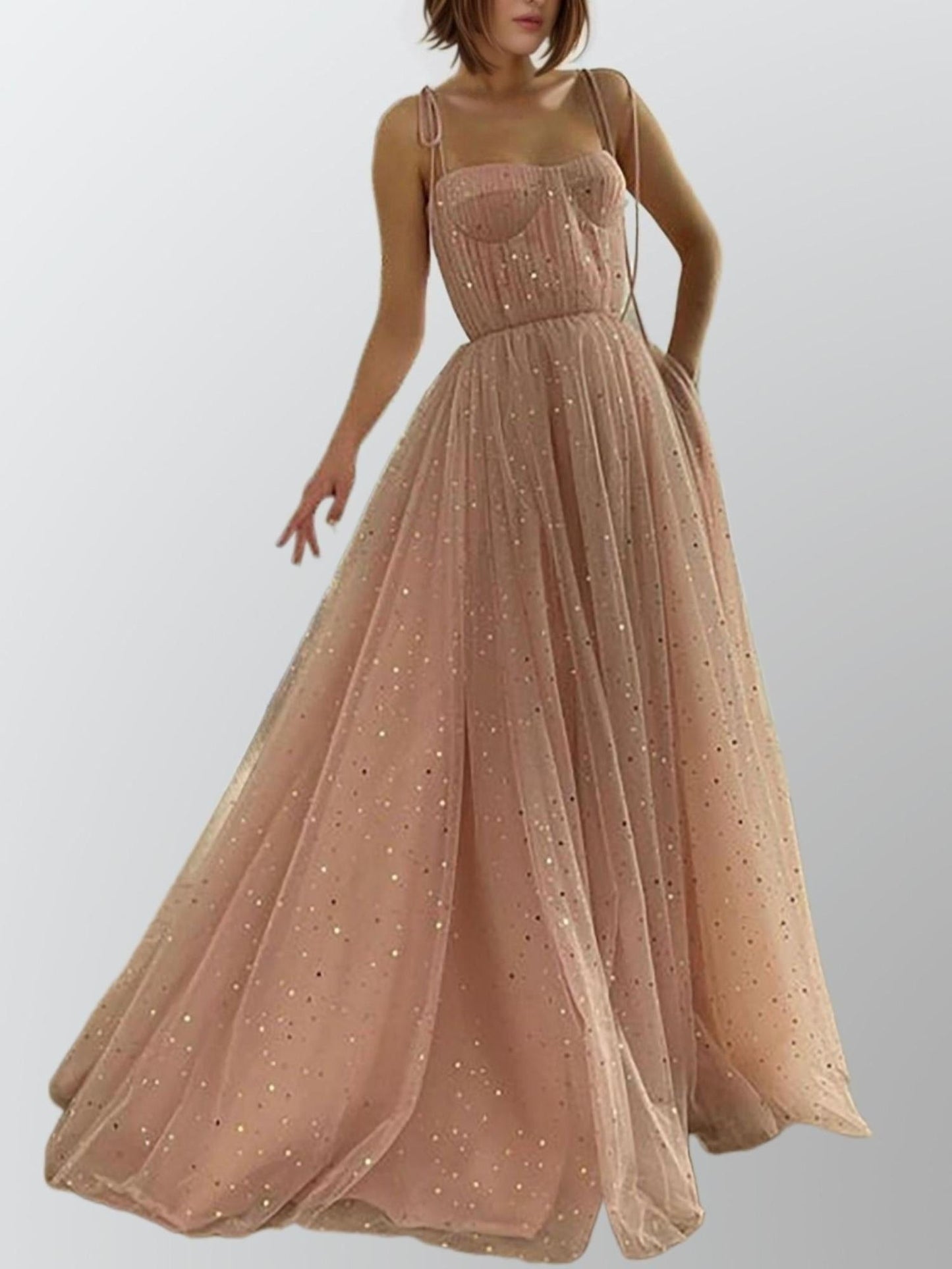 Full-length view of MYLEE Formal Dress highlighting A-line silhouette