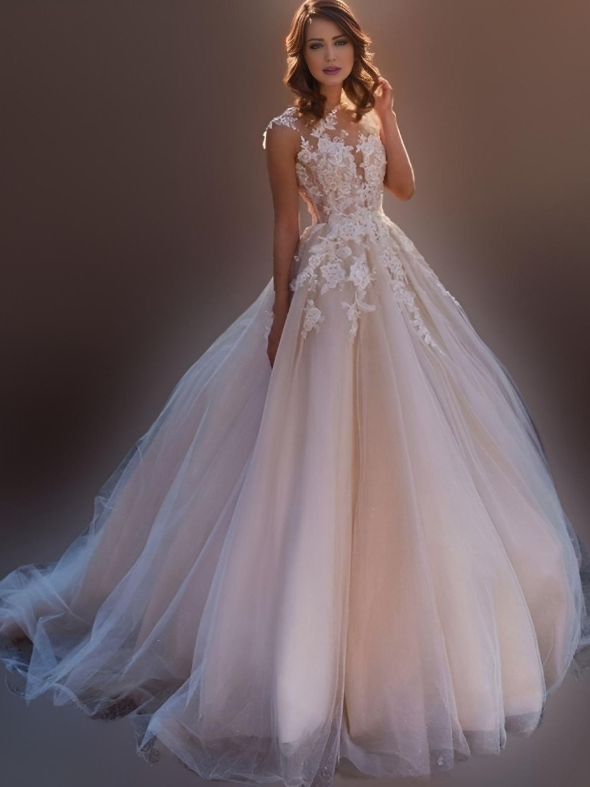 Full-length view of NICOLA Wedding Dress highlighting A-line silhouette and flowing skirt