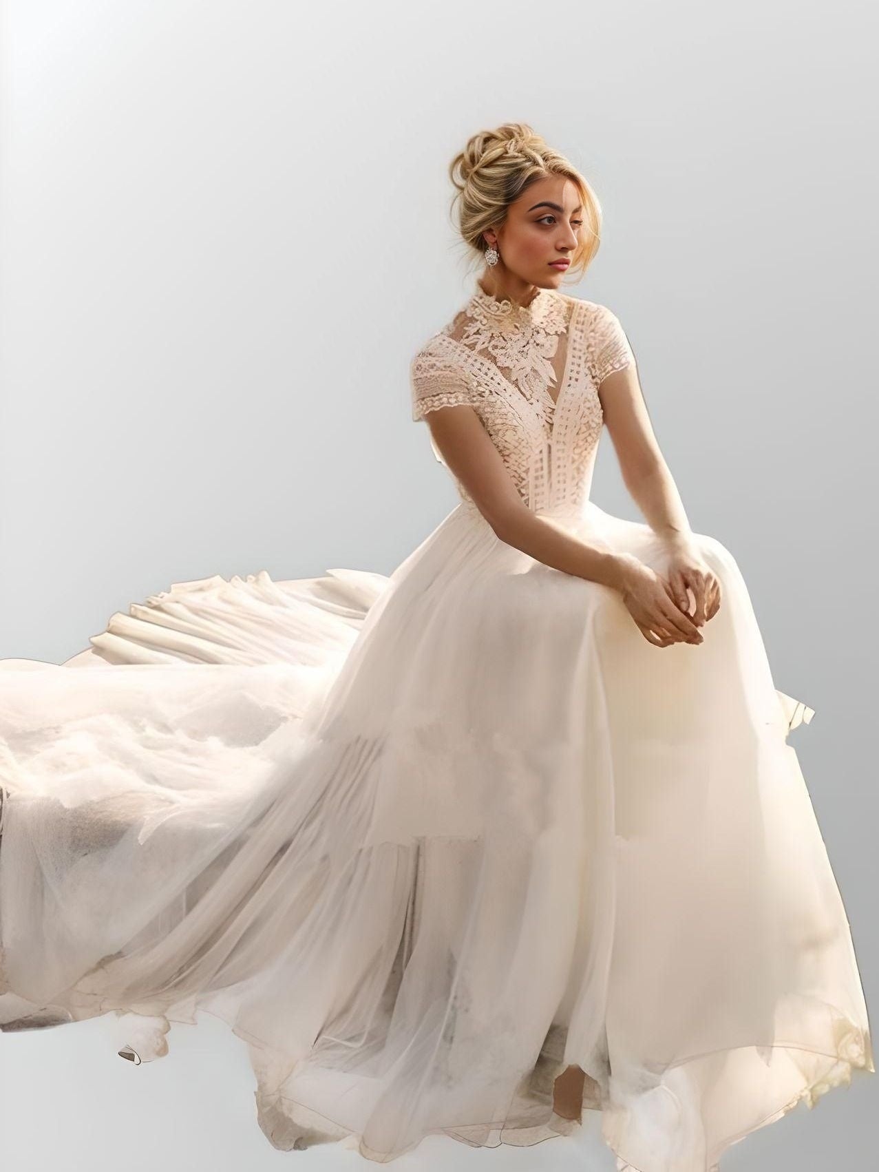 Full-length view of NOVA Wedding Dress highlighting boho elegance.