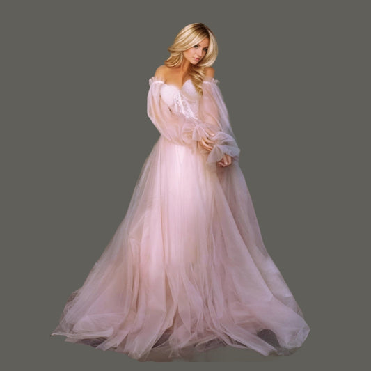 Blond woman wearing pink OLIVIA formal dress with sweetheart neckline.