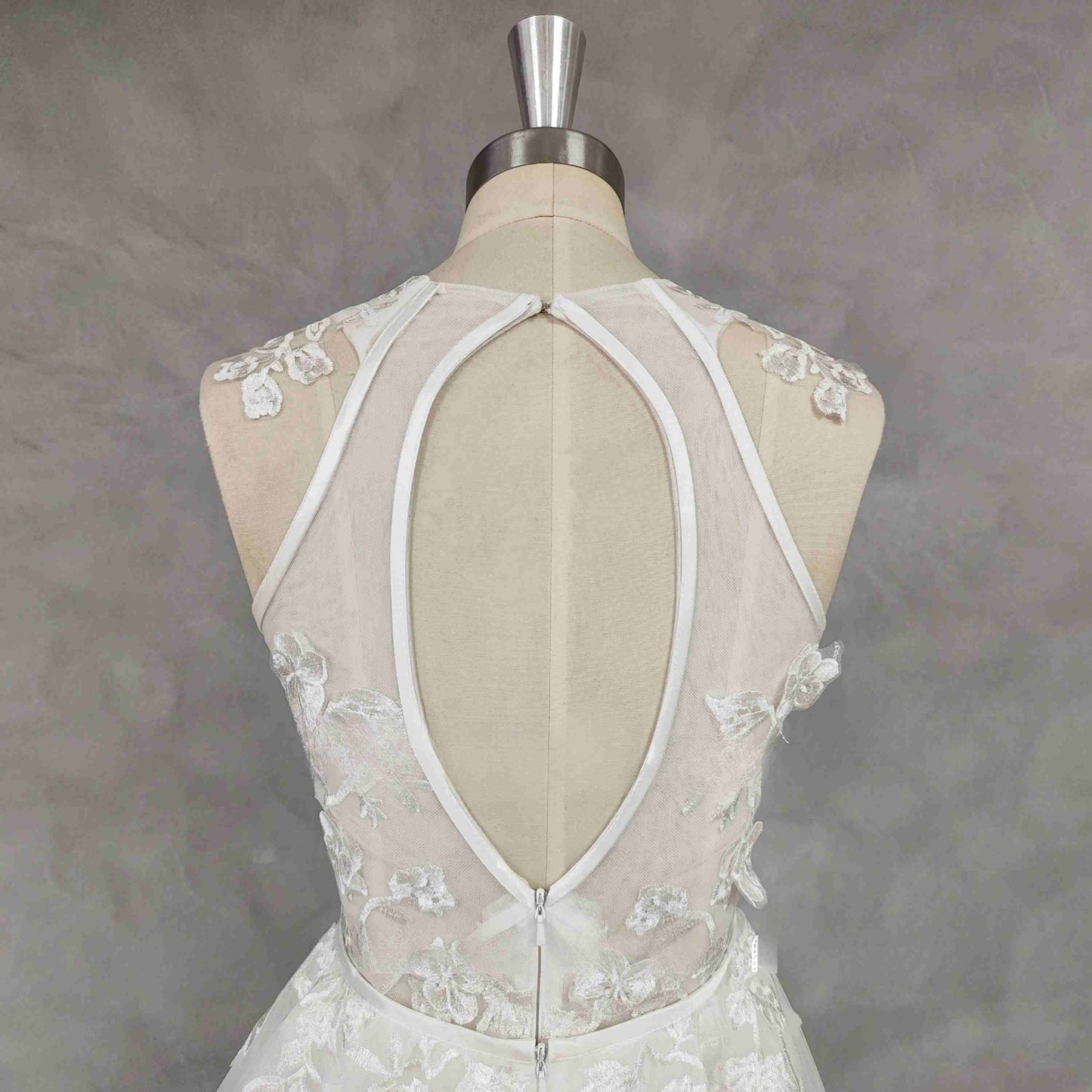 Back view of PEYTON short elopement dress with intricate open back design