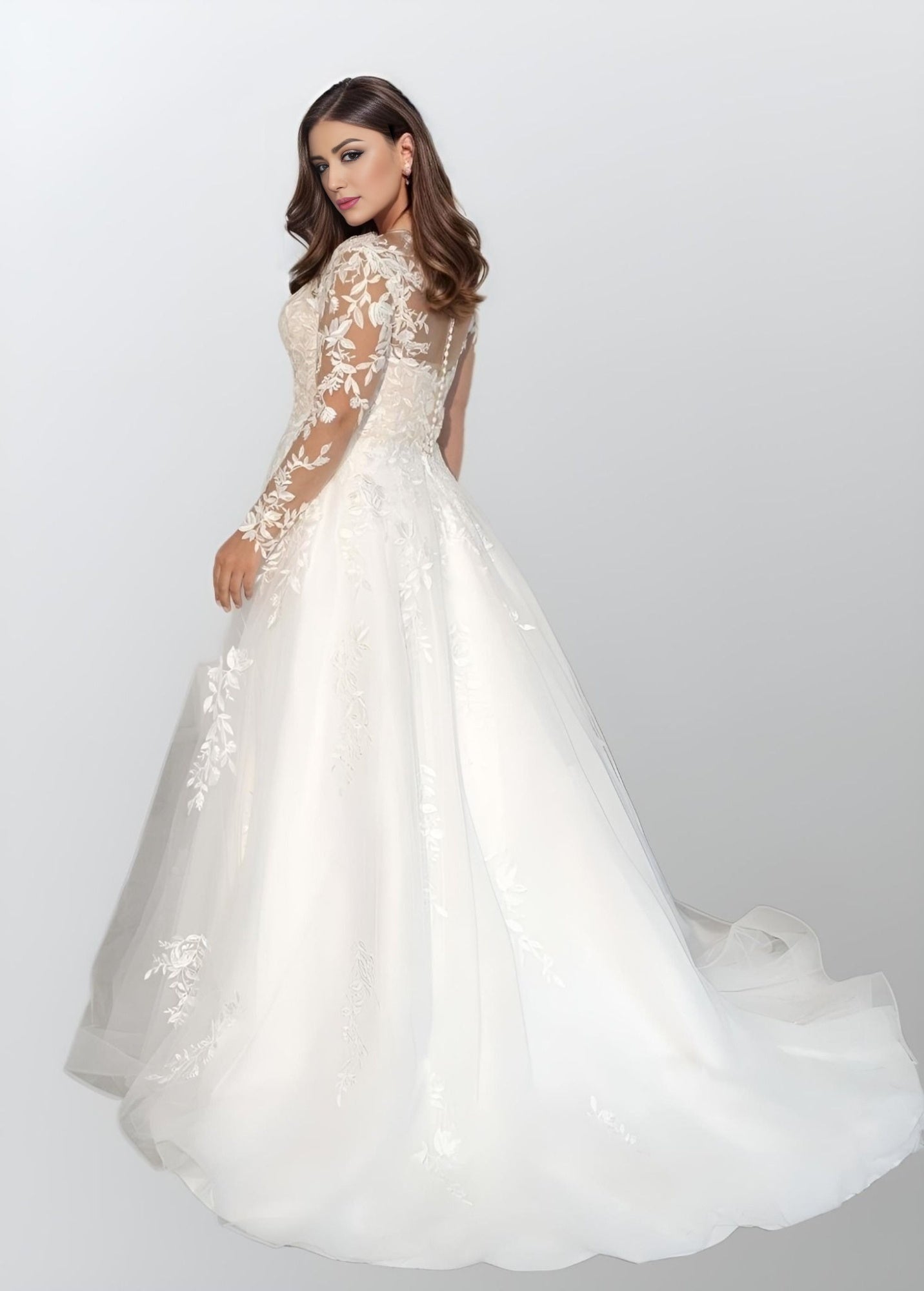 Back view of PIPPA wedding dress showing A-line silhouette and tulle details