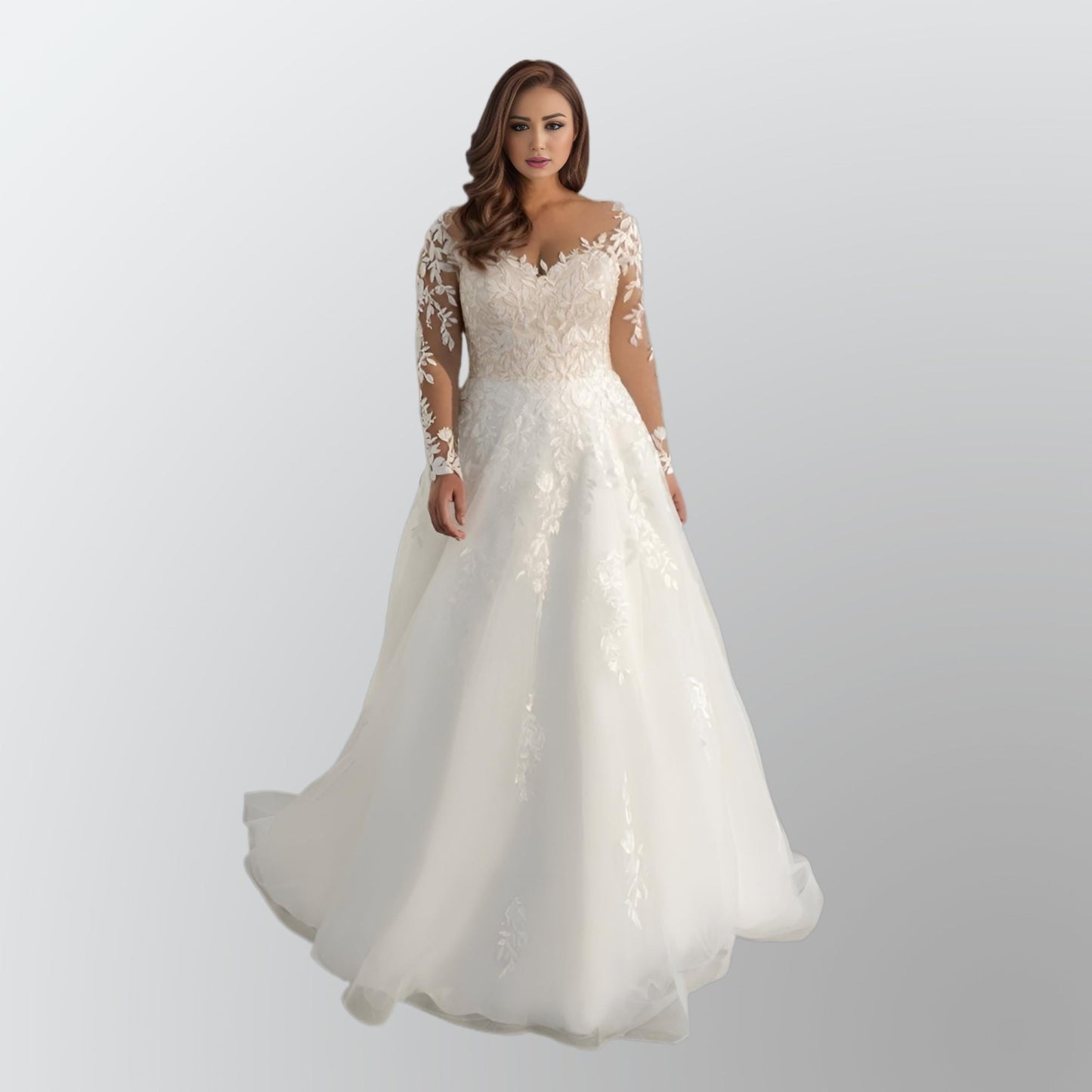 Bride wearing PIPPA wedding dress with sweetheart neckline and lace appliques
