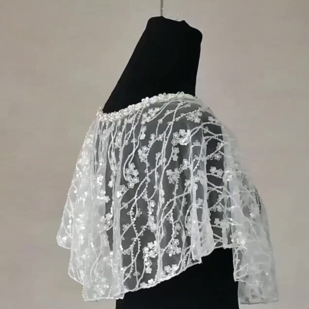 Detailed shot of the pearls and sequins on the Sparkling Beaded Wedding Wrap