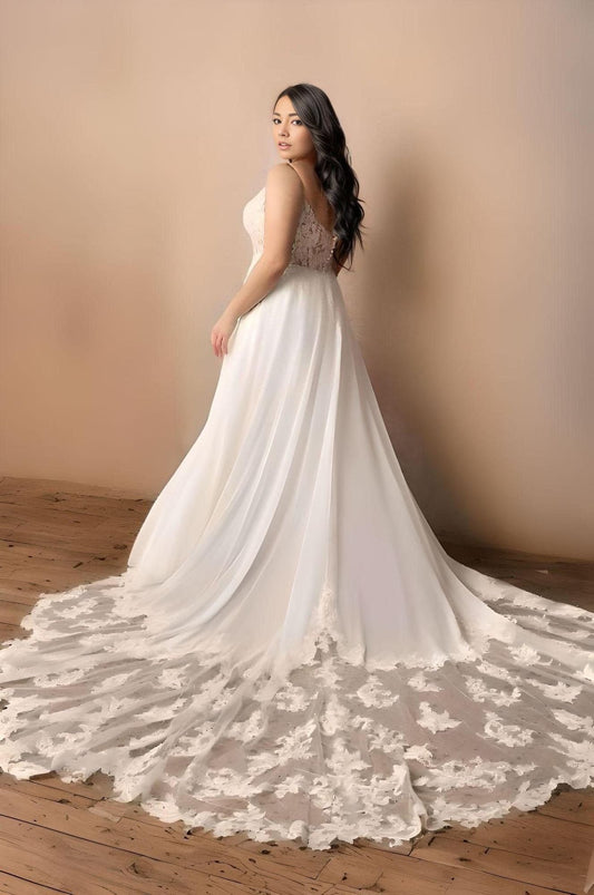 Back view of the Regina Plus Wedding Dress showcasing button-back details