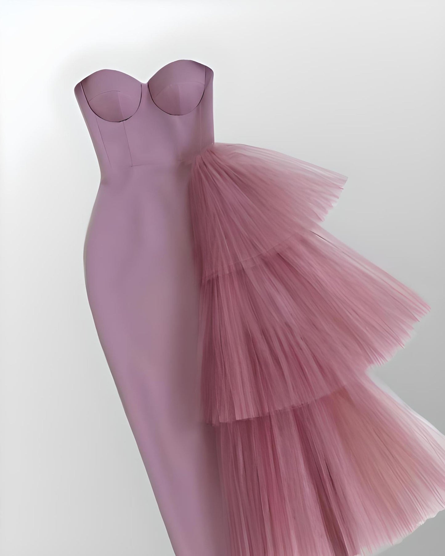 Sophisticated pink ankle-length gown with unique asymmetrical layers