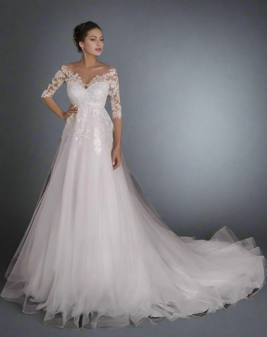 Pregnant bride wearing Rosalind Maternity Wedding Dress