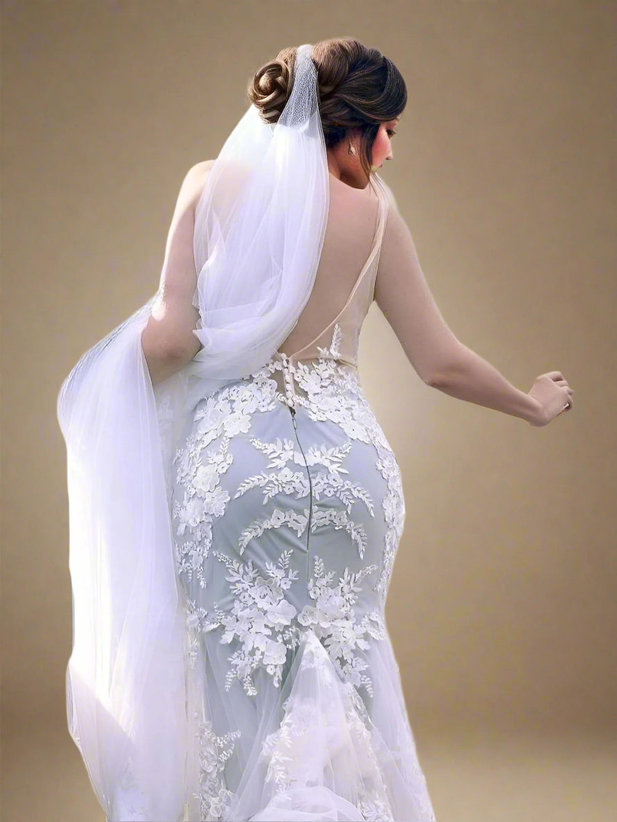 back view of sexy backless design of SANDRA mermaid wedding gown.