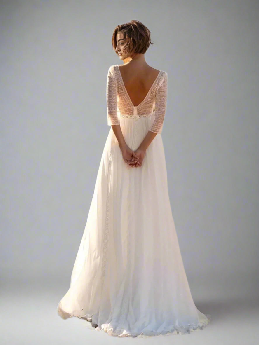 Backless A-line Tori Wedding Dress with floor-length train