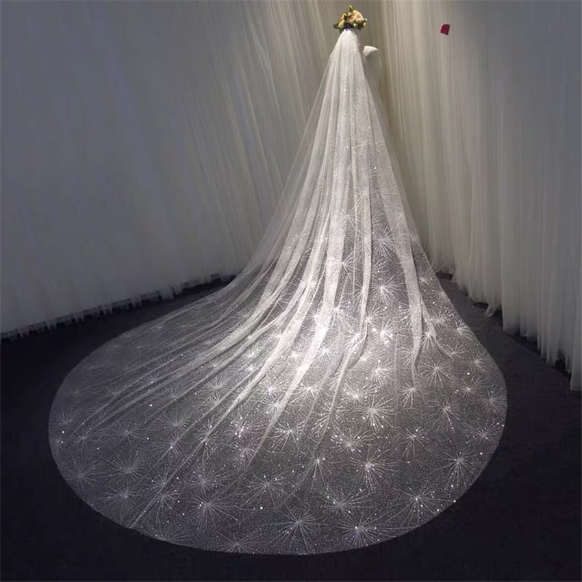 Voile de mariée cathédrale avec motif scintillant