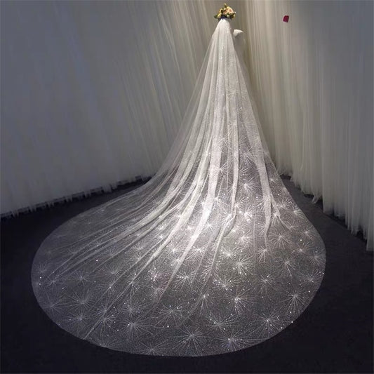 Cathedral Bridal Veil with Glitter Pattern