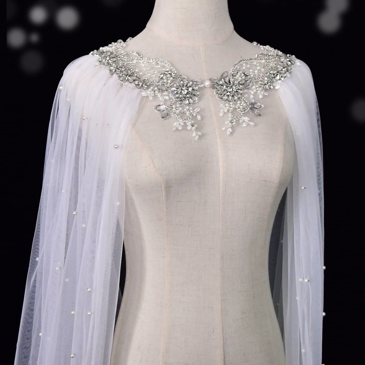 Bridal Cloak Cape Veil with Pearls - Wedding Bridal Veil