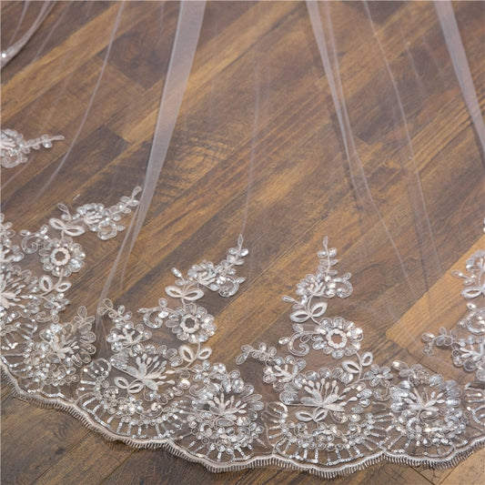 Cathedral Bridal Veil with Sequined Lace and Comb