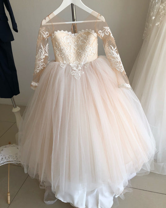 Close-up of lace details on MARA Girl Dress