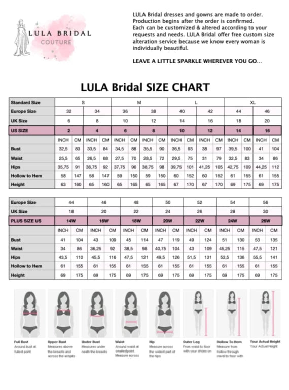 NORAH Wedding Dress - Size Chart