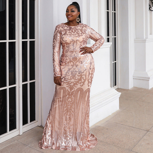 Elegant woman posing in MARINA dusty pink evening gown