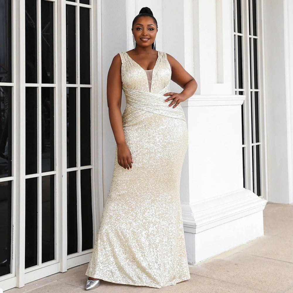 LEA Formal Dress | Ivory Shiny Sequined Plus Size Gown Lula Bridal LEA Formal Dress | Ivory Shiny Sequined Plus Size Gown Lula Bridal