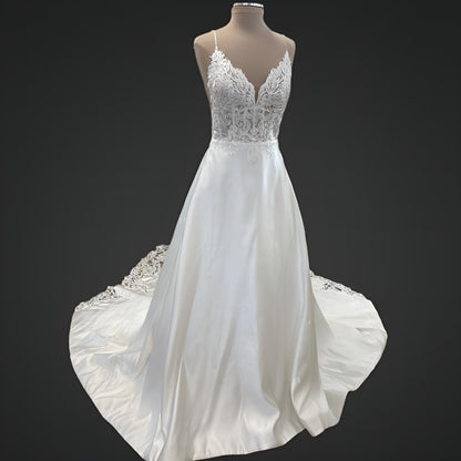 CASSIE Wedding Dress | Lace Train & Satin Skirt A-Line Gown Lula Bridal CASSIE Wedding Dress | Lace Train & Satin Skirt A-Line Gown Lula Bridal