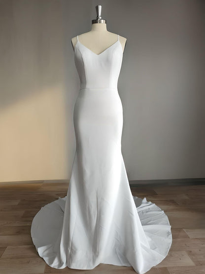 tailor mannequin with Modern Simple Wedding Dress with V-neck Detailing and Spaghetti Straps