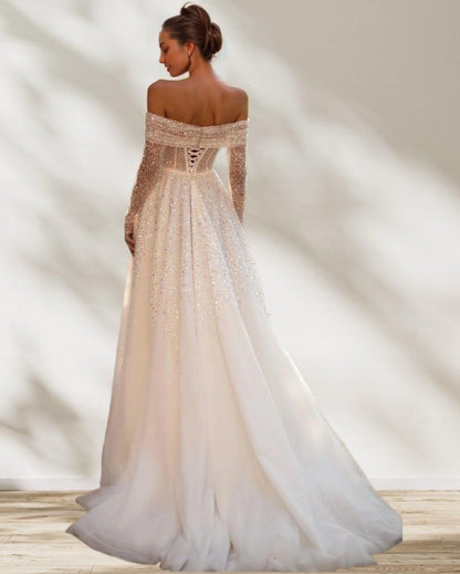 AKIRA Wedding Dress | Sequined Bridal Gown with Detachable Sleeves Lula Bridal AKIRA Wedding Dress | Sequined Bridal Gown with Detachable Sleeves Lula Bridal