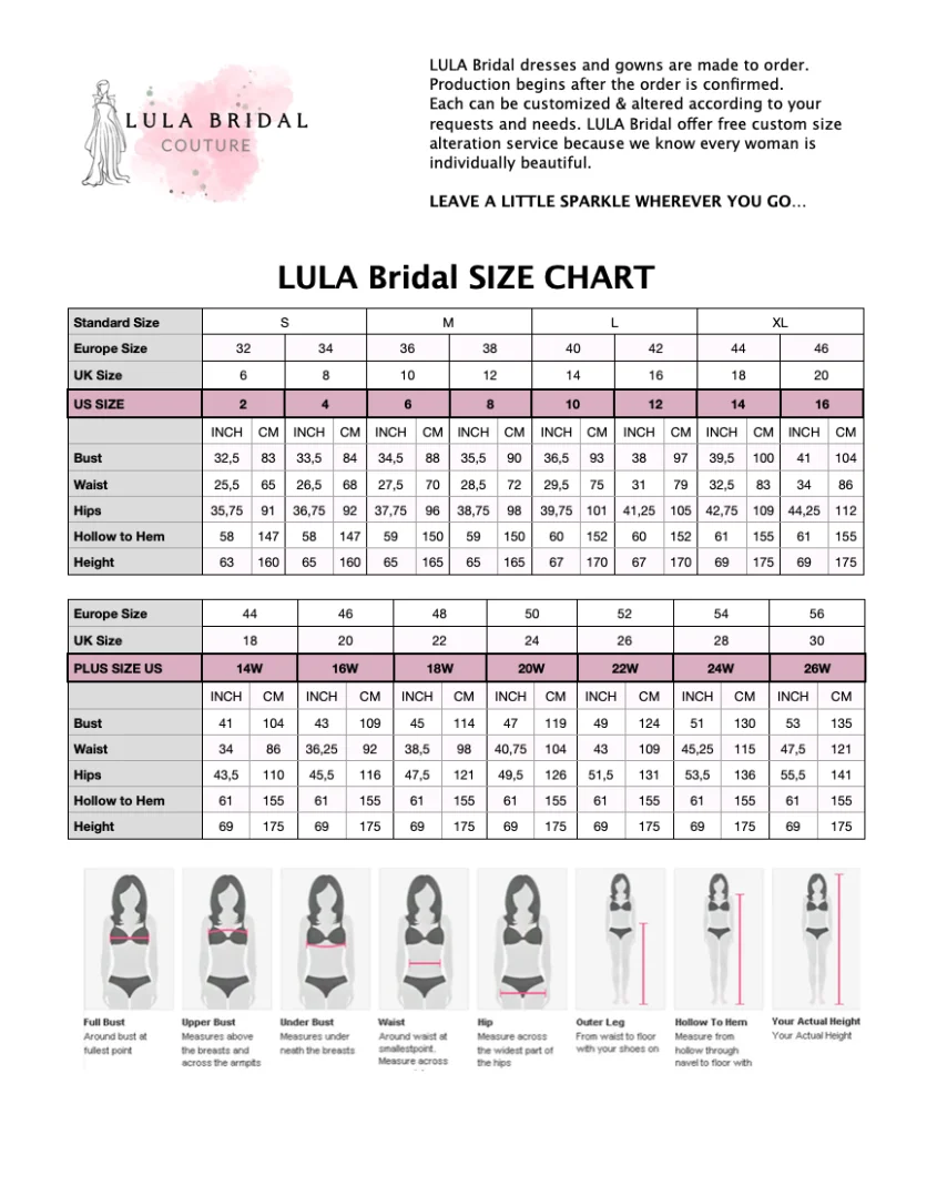 AKIRA Wedding Dress Size Chart