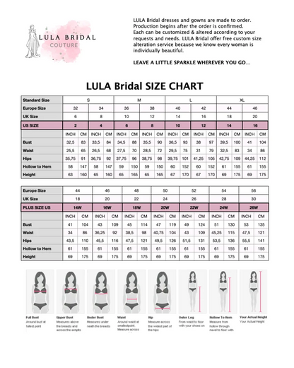 AKIRA Wedding Dress Size Chart