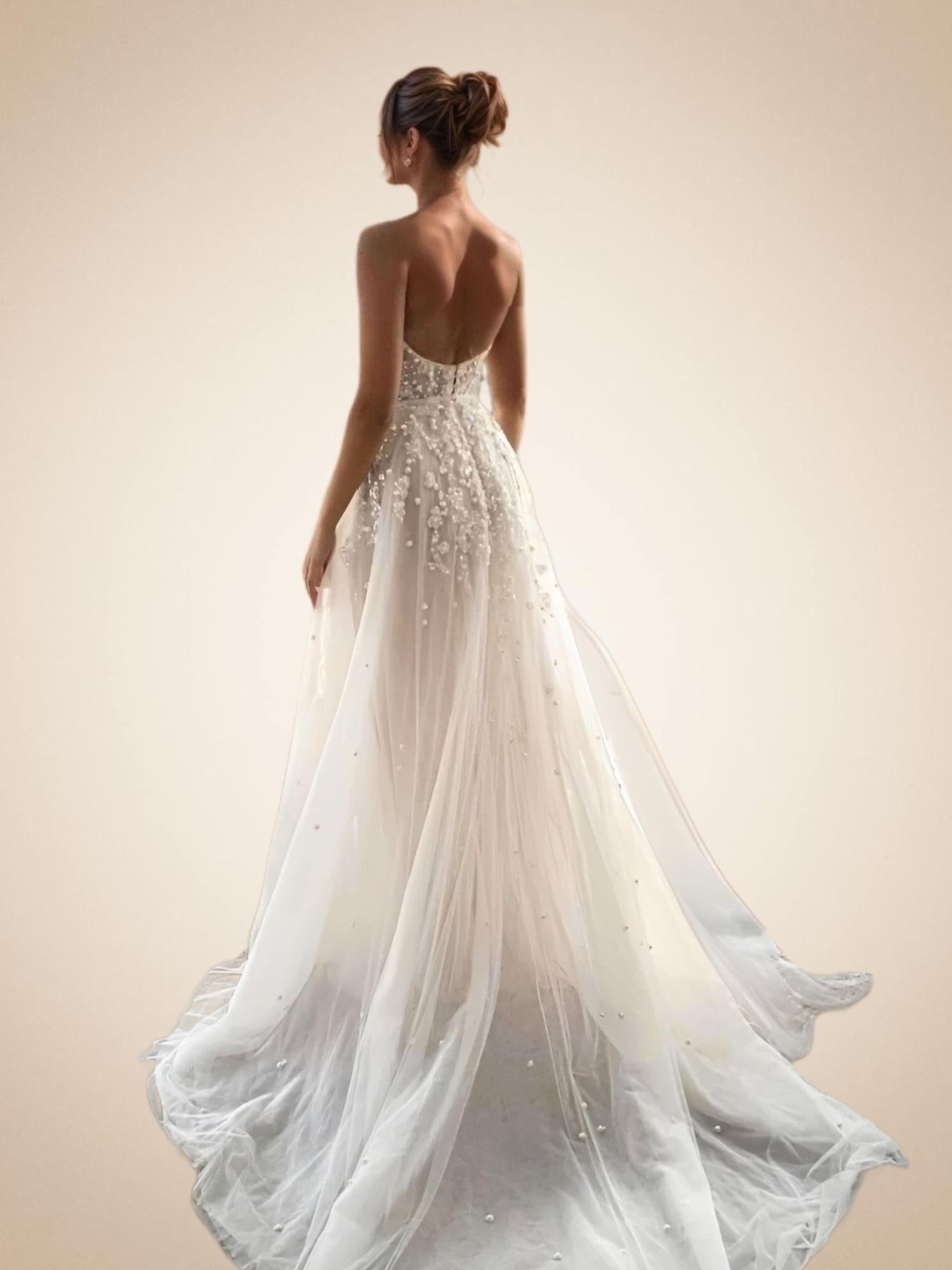 ALENA Wedding Dress | Pearl and Lace Bridal Gown with Cape Sleeve Veil Lula Bridal ALENA Wedding Dress | Pearl and Lace Bridal Gown with Cape Sleeve Veil Lula Bridal