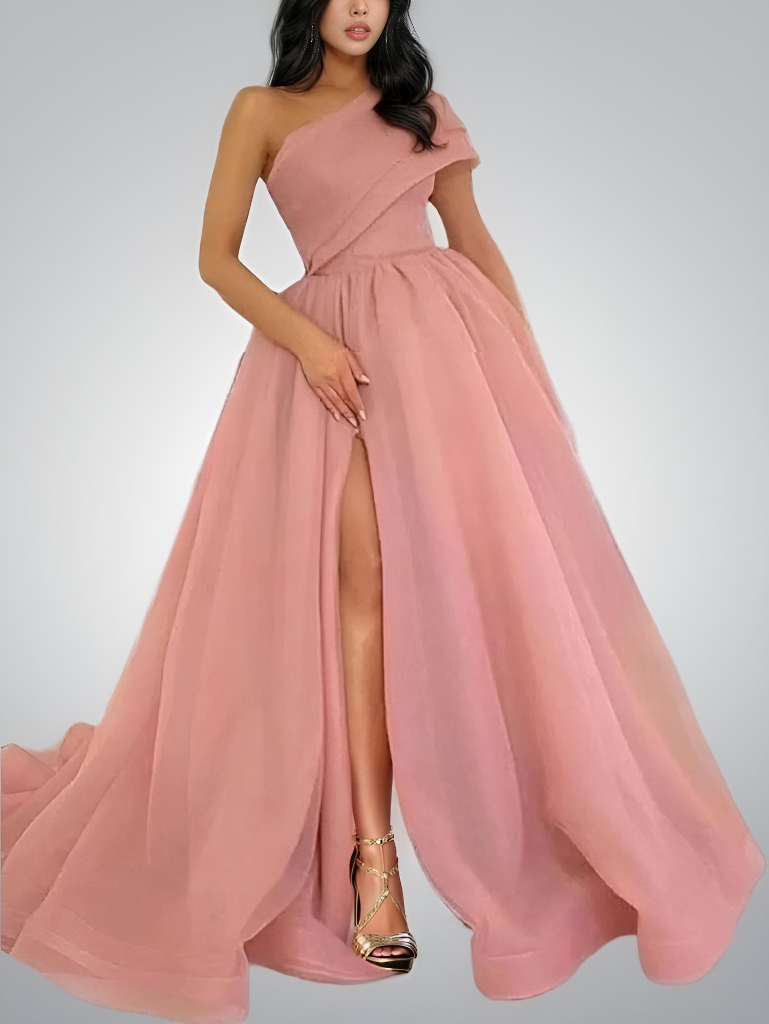 Lady in Dusty Pink Alice Prom Dress with A-Line Silhouette and High Slit