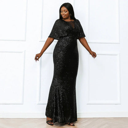 Plus size evening dress with flattering half sleeves