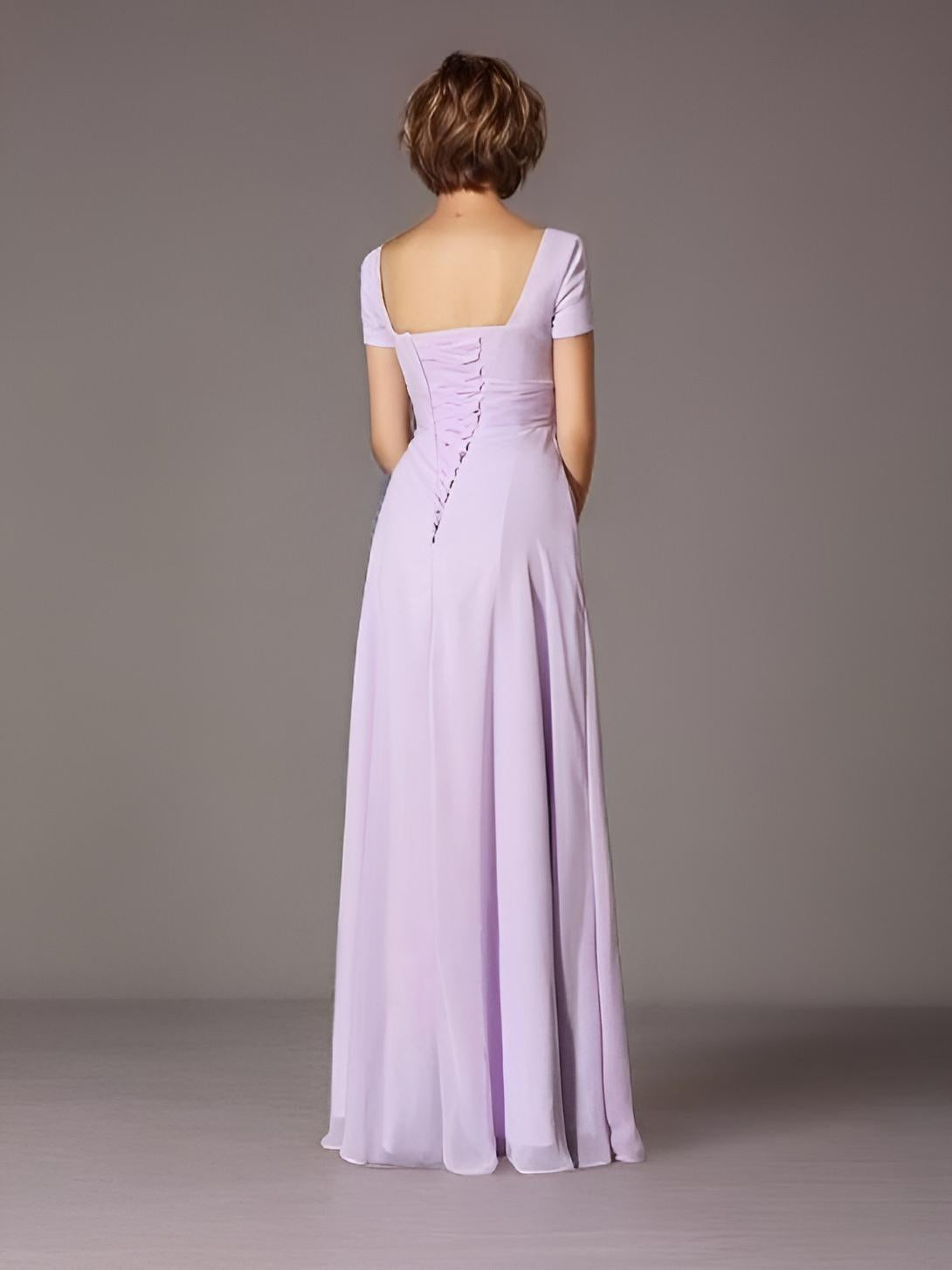 Woman in Stunning Lilac A-Line Dress with lace up back for Wedding Events