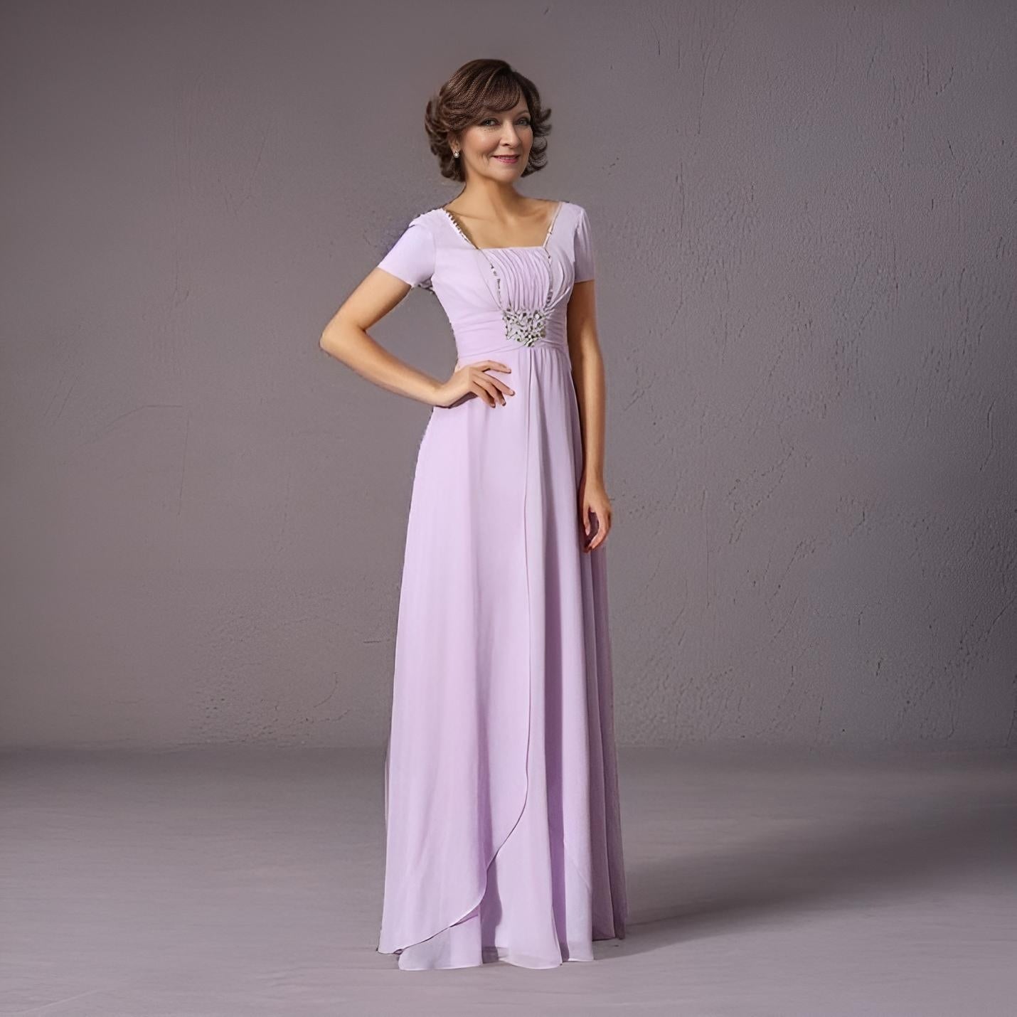 Mother of the Bride in Elegant Lilac Dress with beading