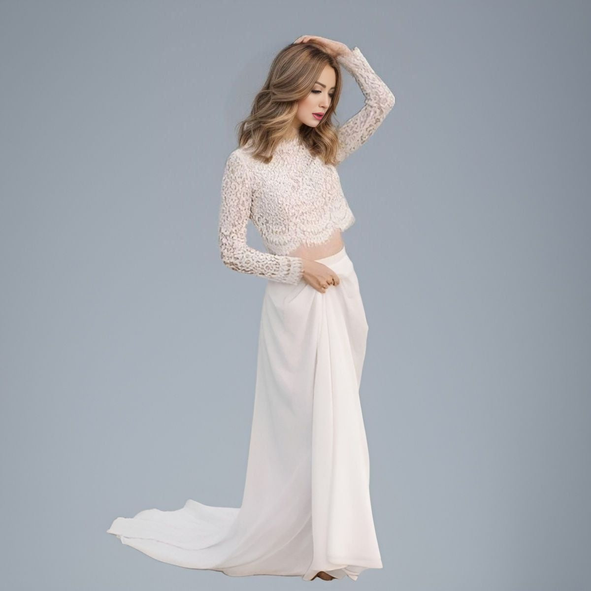 Elegant Separate Modest Wedding Dress with Boho Lace Detailing