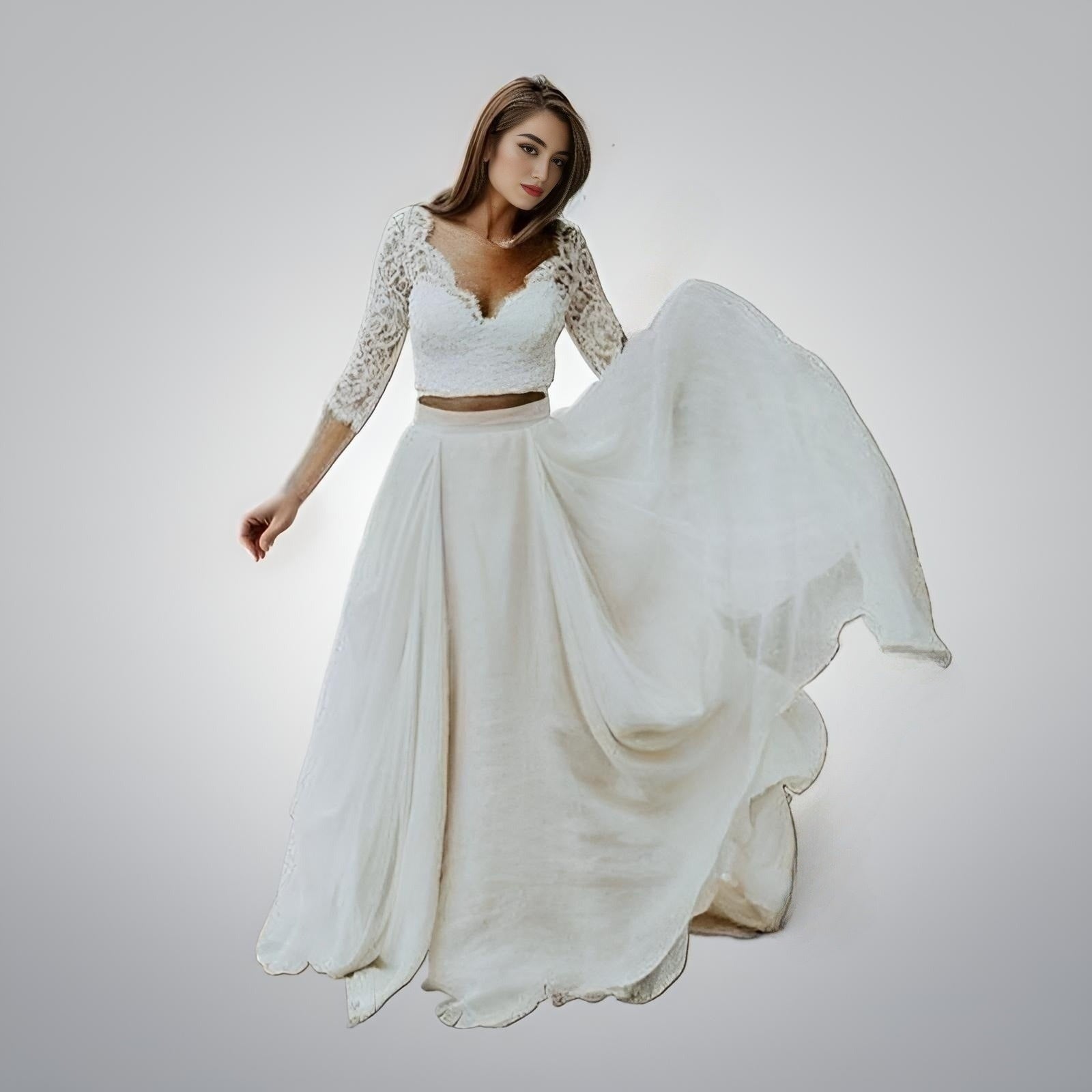 Bride in Boho 2 Piece Wedding Dress embracing her Bohemian Spirit