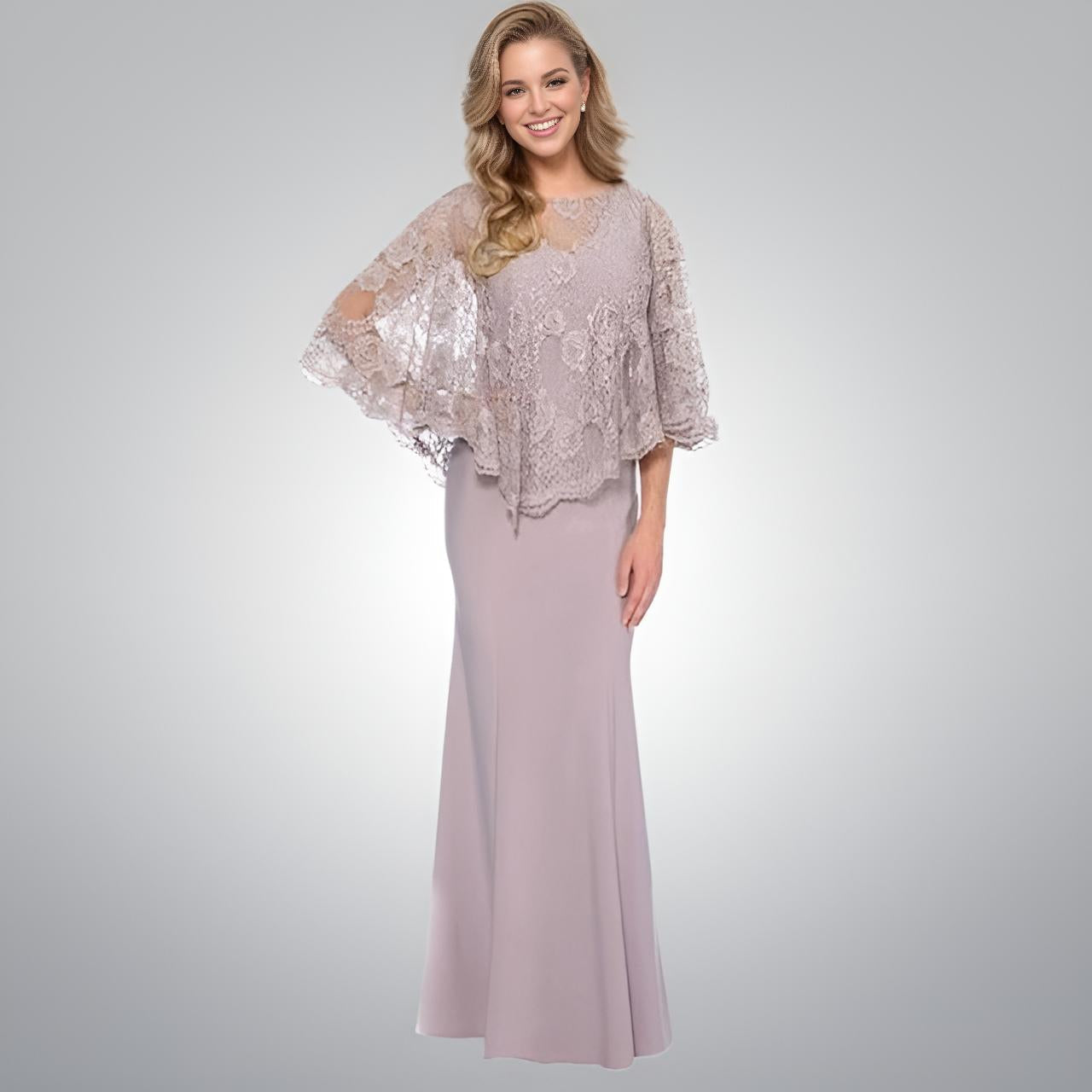 Mother of the Bride in Light Purple Dress with Lace Top Bolero