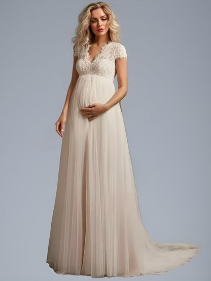 BEATRIX Maternity Wedding Dress | Lace Top Bridal Gown with Open Back Lula Bridal BEATRIX Maternity Wedding Dress | Lace Top Bridal Gown with Open Back Lula Bridal