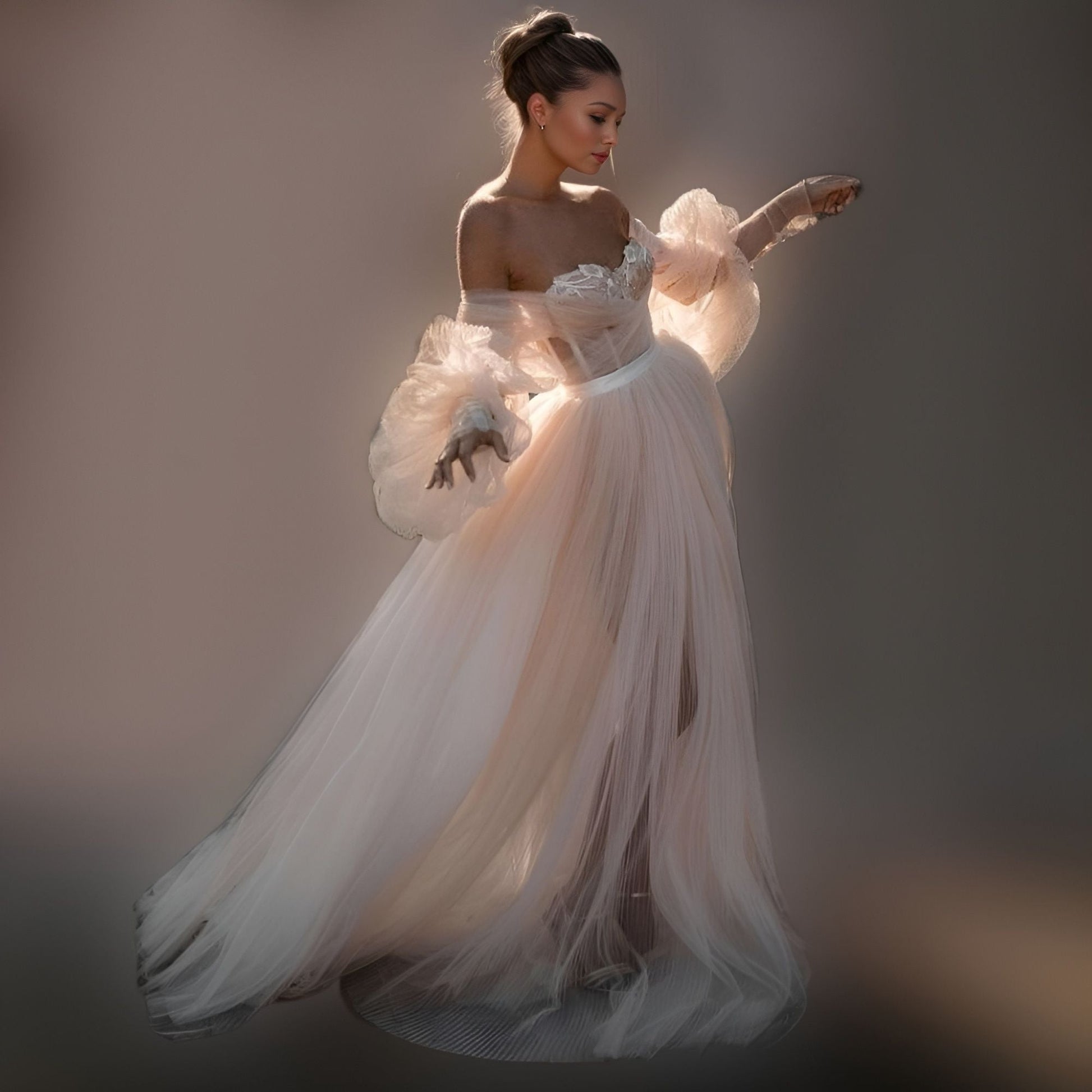 BELLA Wedding Dress | Elegant Flow & Lantern Sleeves Lula Bridal BELLA Wedding Dress | Elegant Flow & Lantern Sleeves Lula Bridal