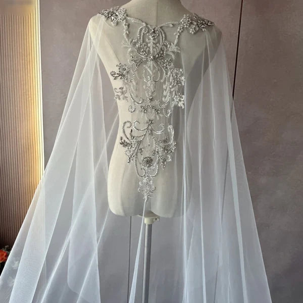 Bridal Cape Cloak Veil with Beading & Lace - Wedding Bridal