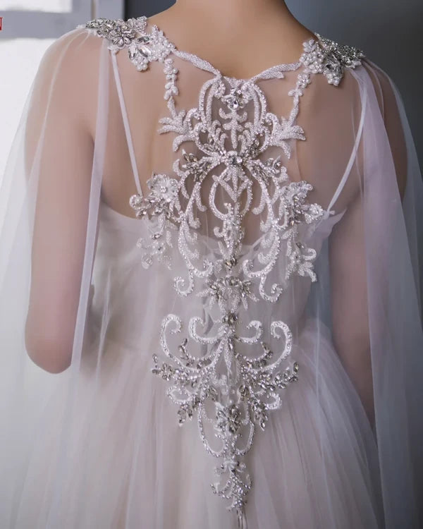 Bridal Cape Cloak Veil with Beading & Lace - Wedding Bridal