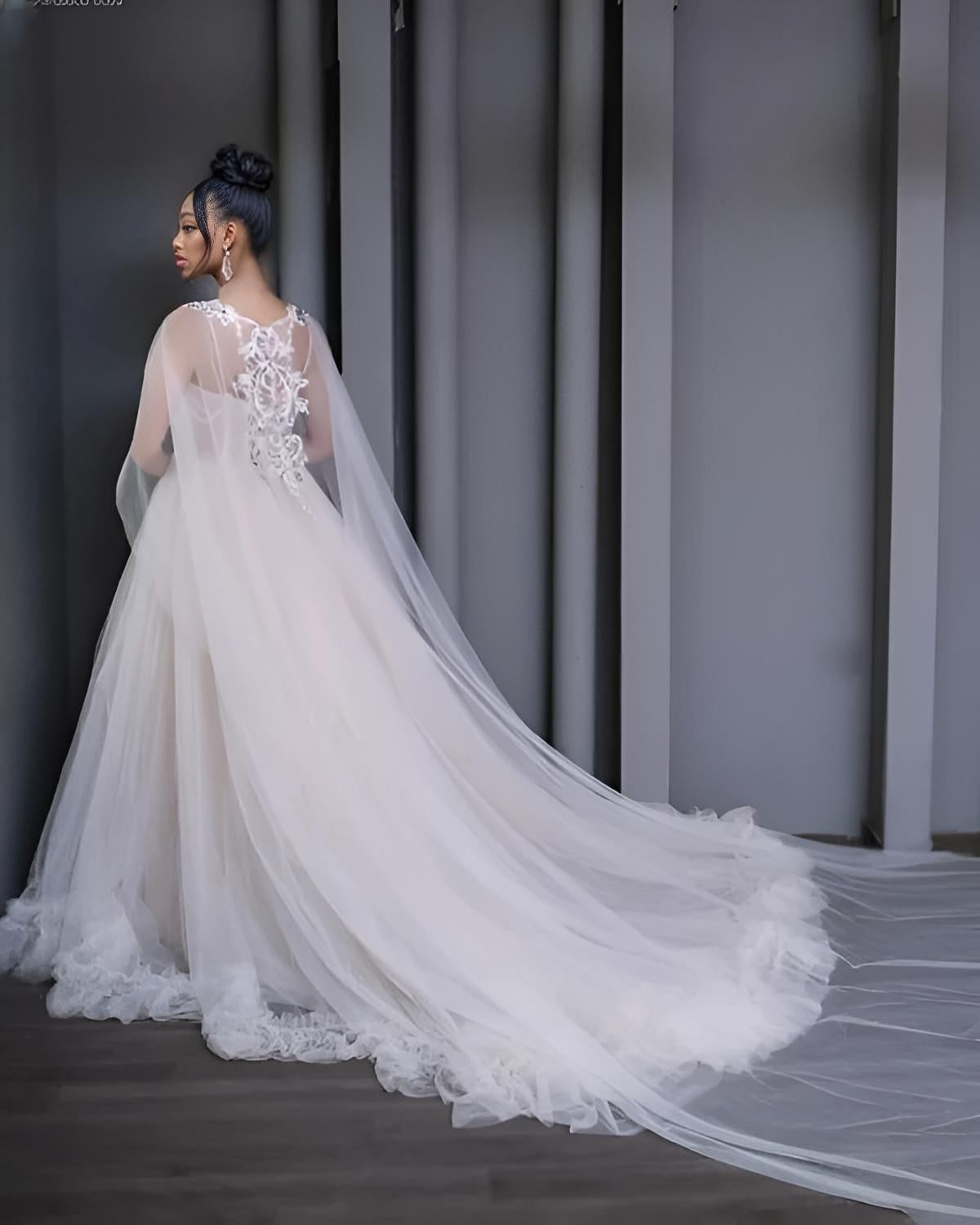 LULA Bridal - Bridal Cape Cloak Veil with Beading & Lace – Lula Bridal