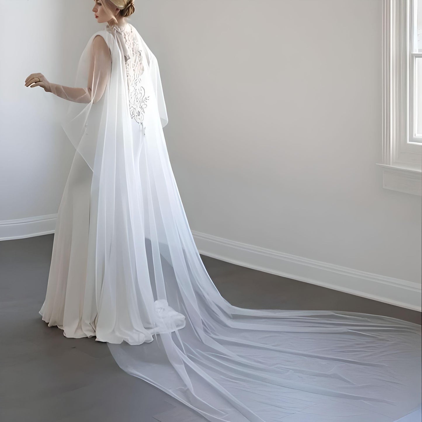 Bridal Cape Cloak Veil with Beading & Lace