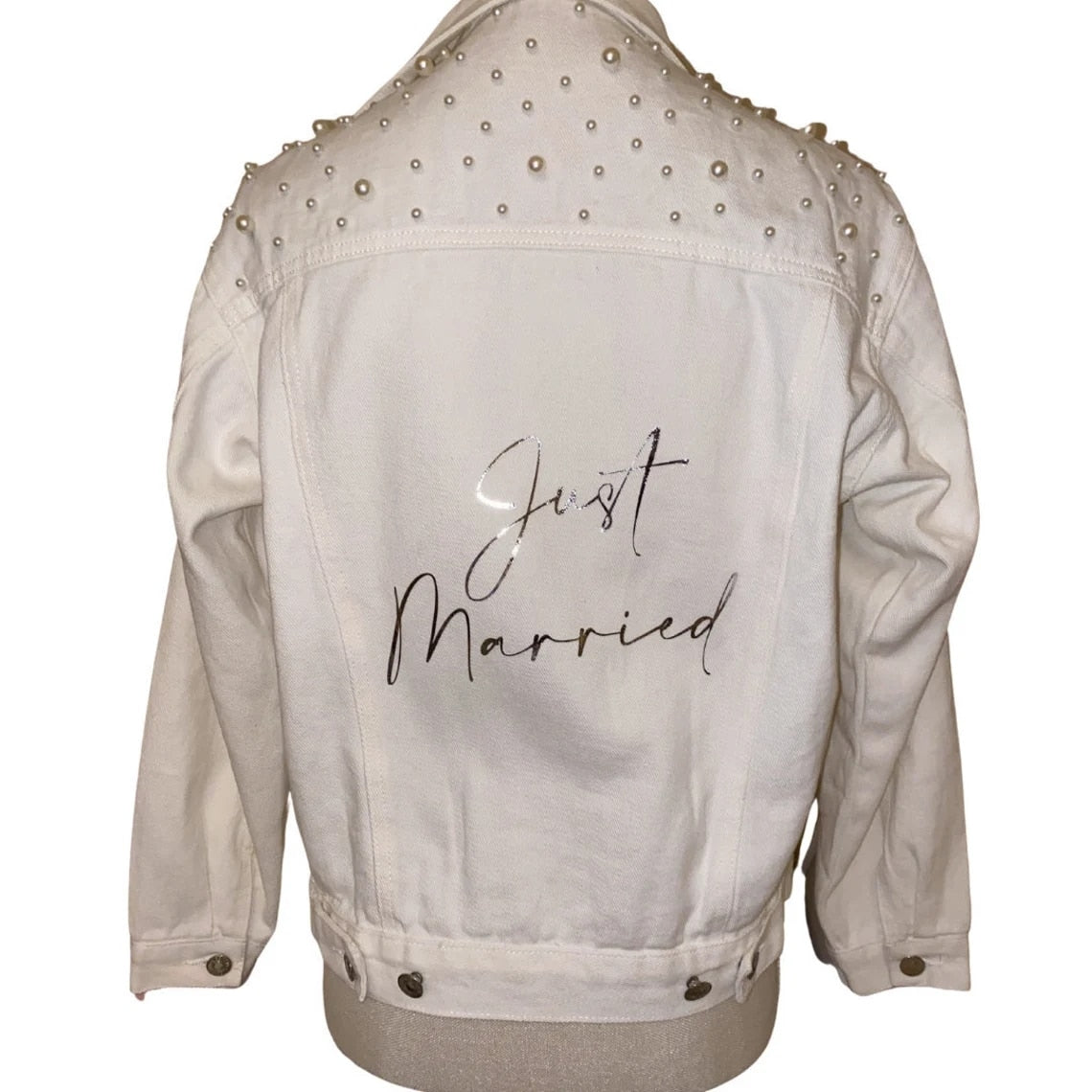 Bridal Denim Pearl Jacket with Custom Name