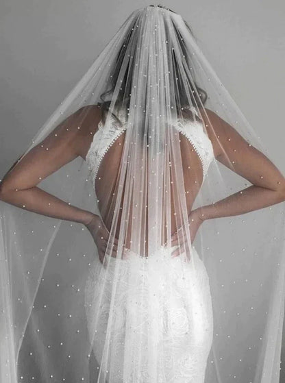 Bridal Veil with Pearls (75cm - 500cm)