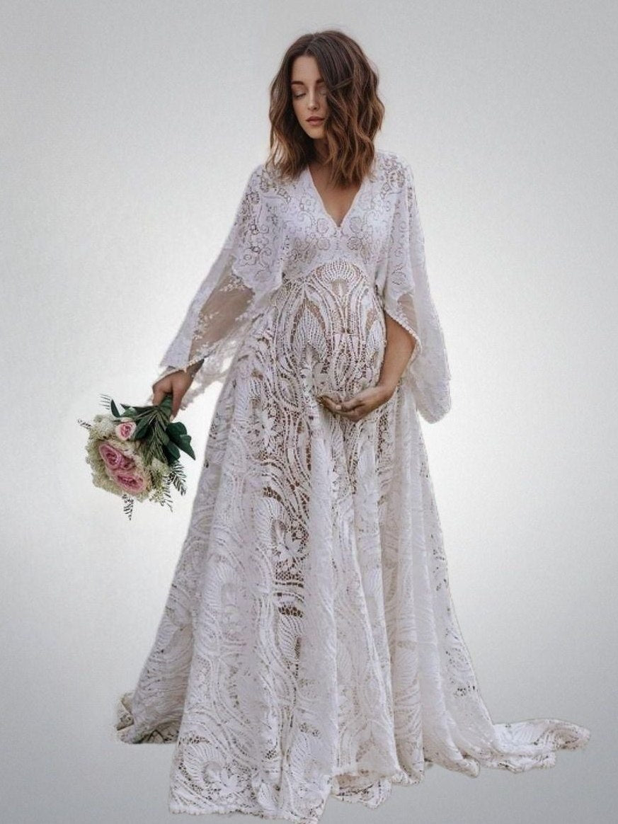 maxi dress pregnant wedding Tiffany Rose Francesca Maternity Maxi Wedding Dress Ivory