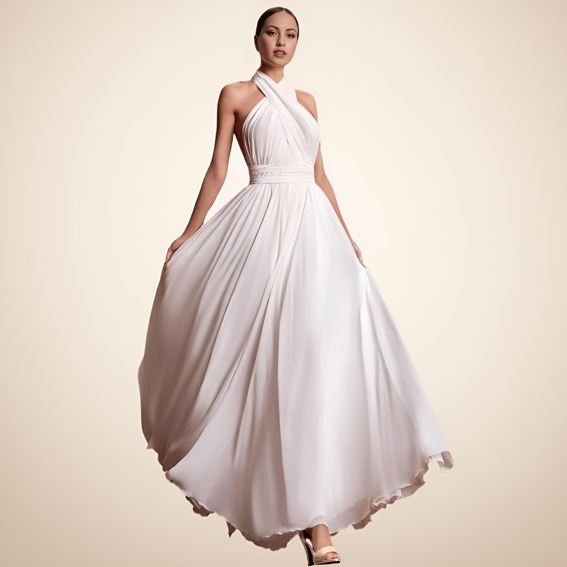CRISTAL Wedding Dress | Flowing Chiffon with Shoulder Veil Lula Bridal CRISTAL Wedding Dress | Flowing Chiffon with Shoulder Veil Lula Bridal