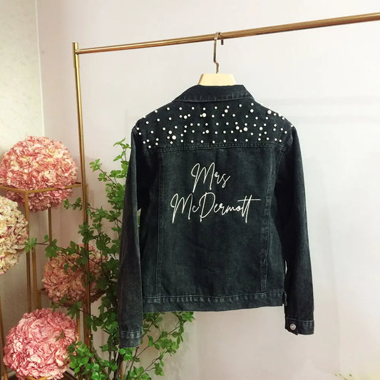 Embroidered Future Mrs. Name Pearl Jacket - Bridal